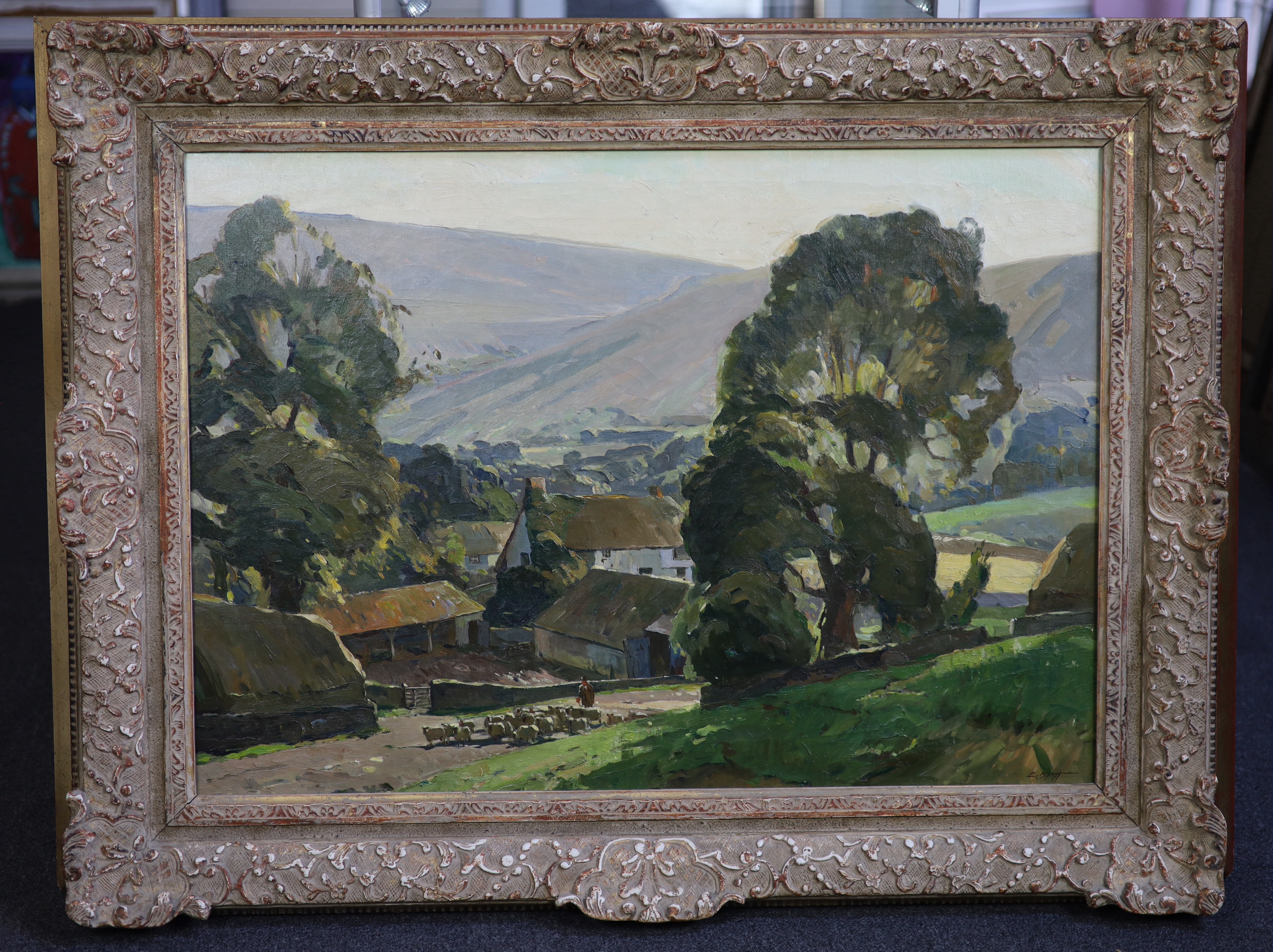Edwin Byatt (English, 1888-1948), 'Saddlescombe Farm, Sussex', oil on canvas, 60 x 85cm